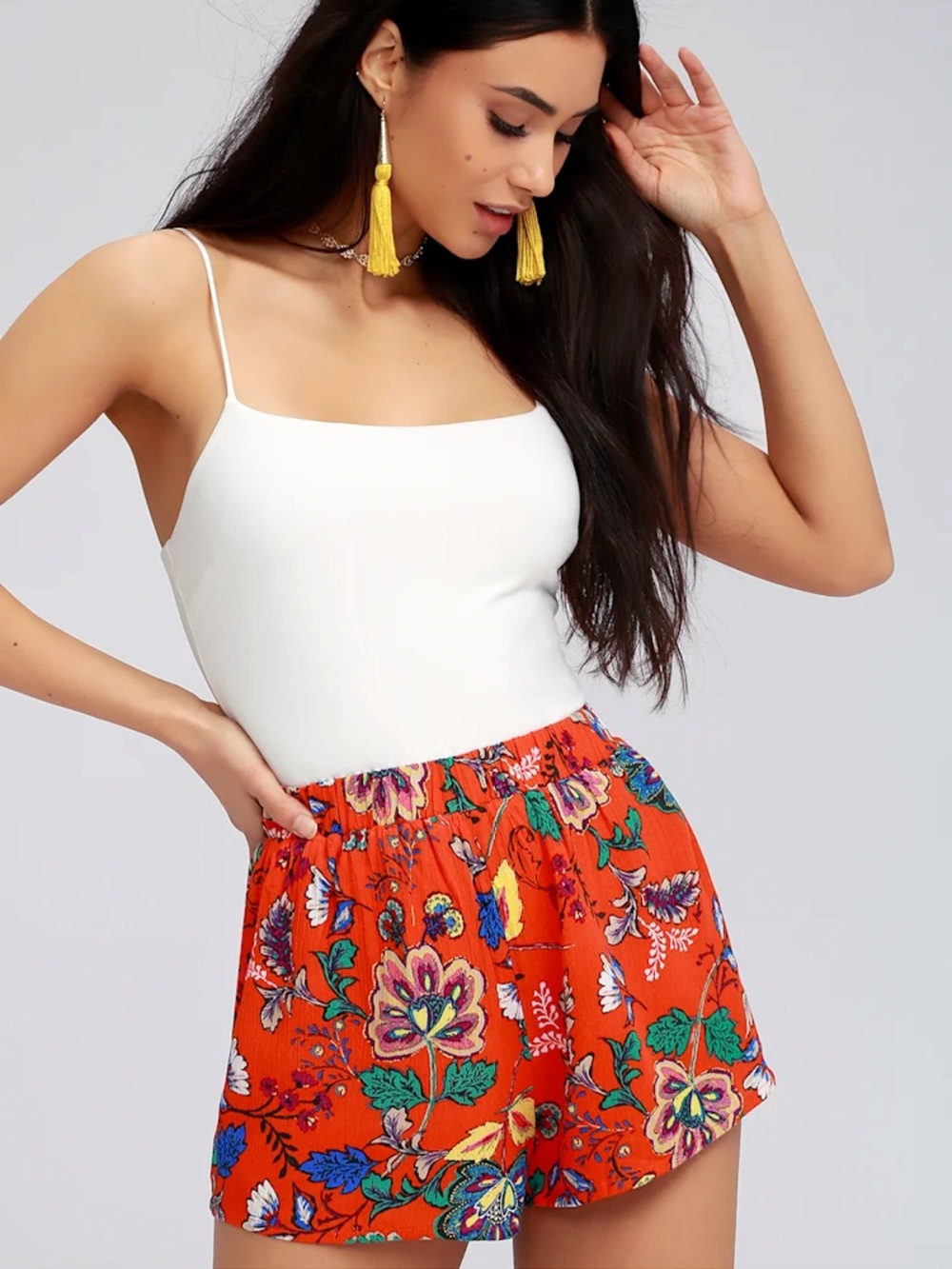 Lulus Anza Women’s Small Floral Print Elastic Waist Summer Vacation Shorts